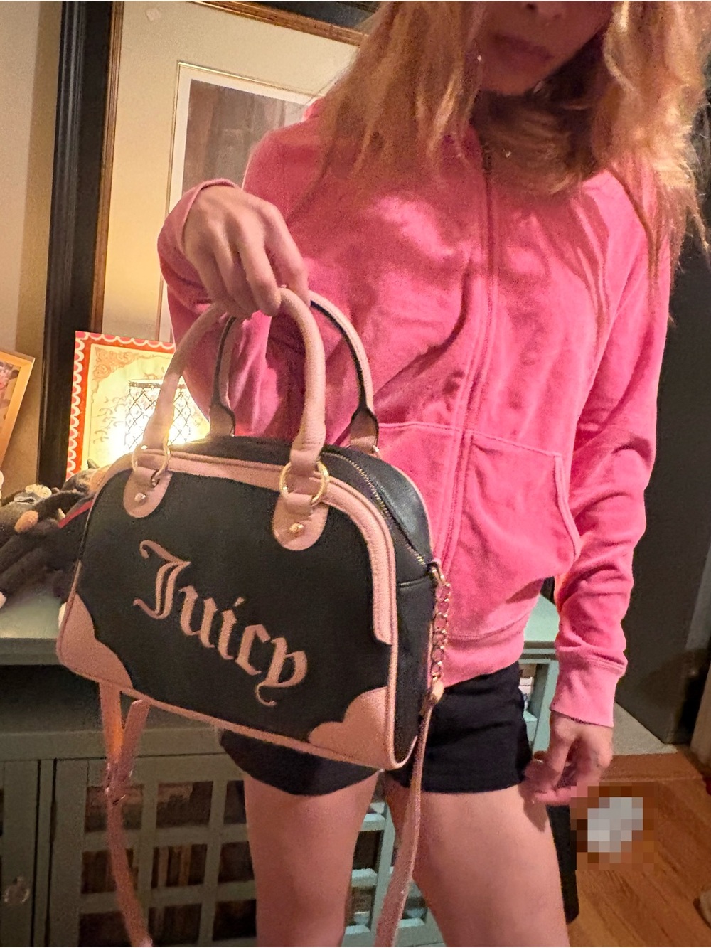 Juicy Couture Black and Pink Satchel with Gold Accents
